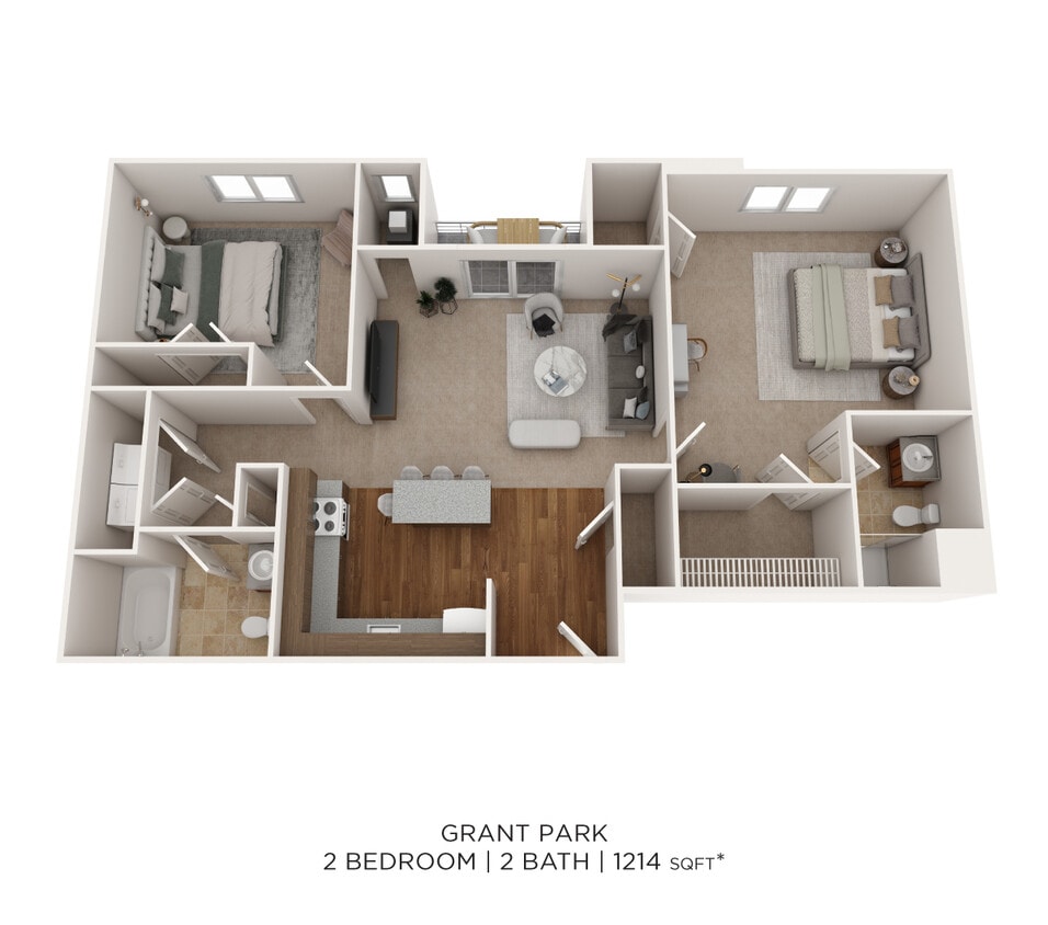 Floor Plan - Two Bedroom 2 Bath- 1214 sqft