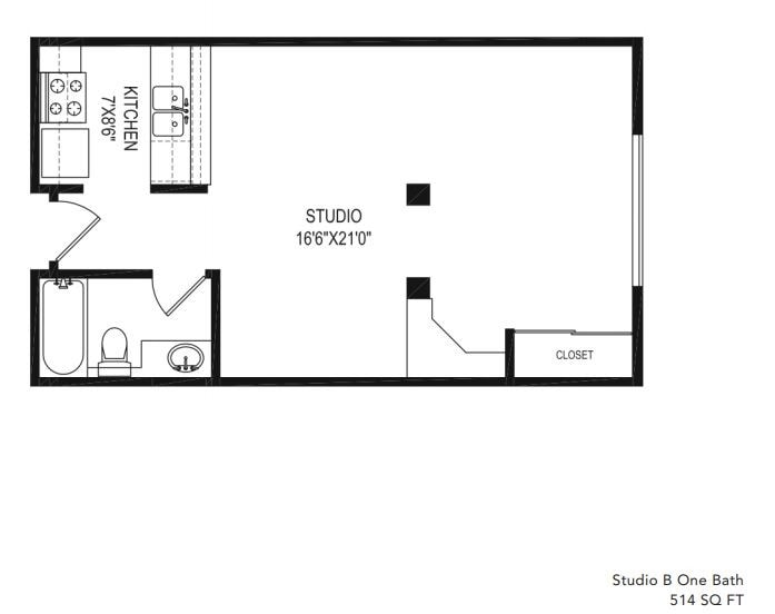 Floor Plan - Studio B One Bath