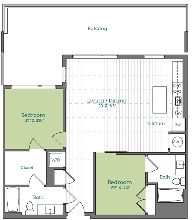 Floor Plan - 2 Bed - 2 Bath | B02