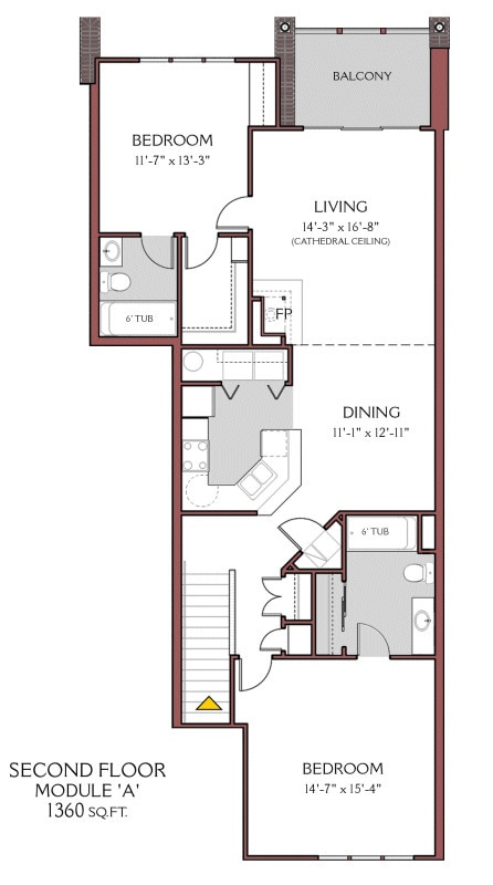 Floor Plan - 2 Bed/2 Bath - A (2nd floor) - Fully Upgraded