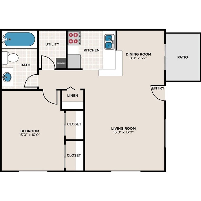 Floor Plan - Kent-TH - 648sf