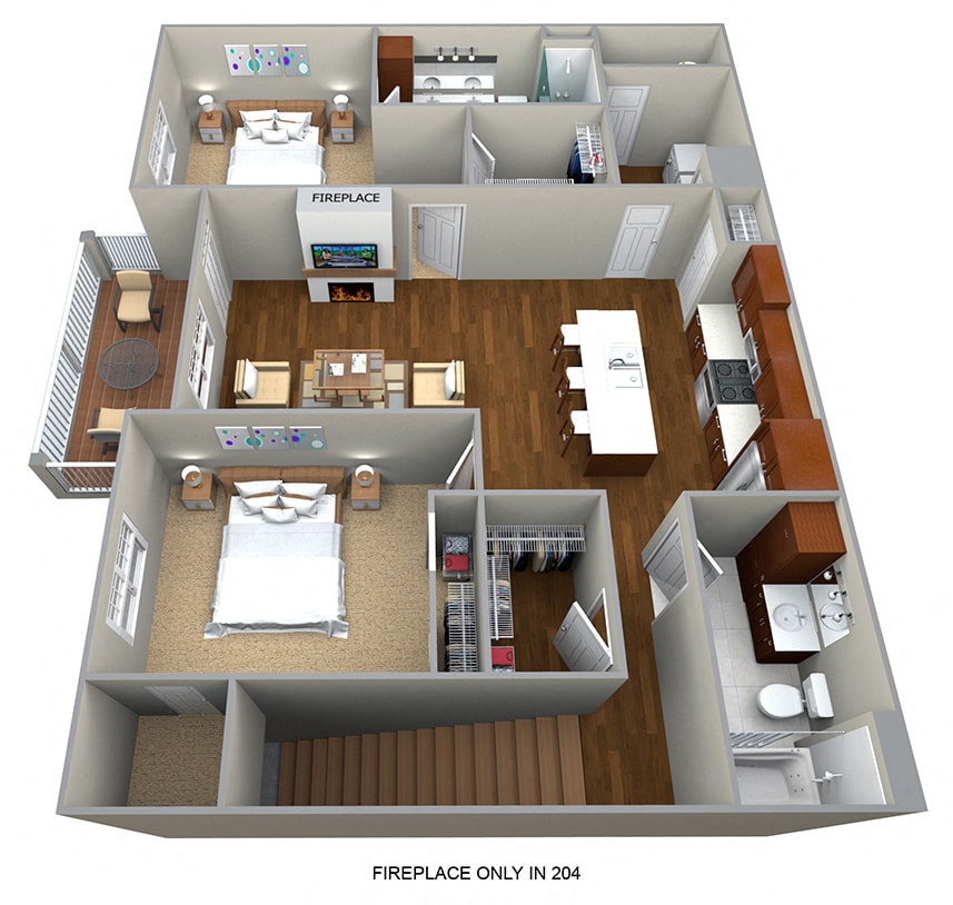 Floor Plan - 2 bedroom (1266 sf)