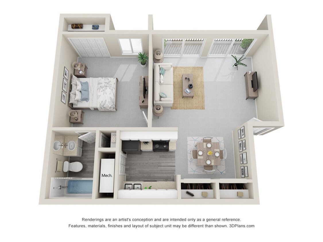Floor Plan - 1 Bedroom, 1 Bath 