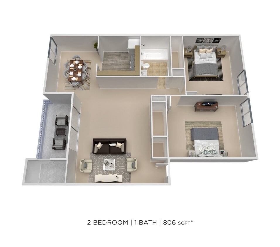Floor Plan - Two Bedroom - 806 sqft