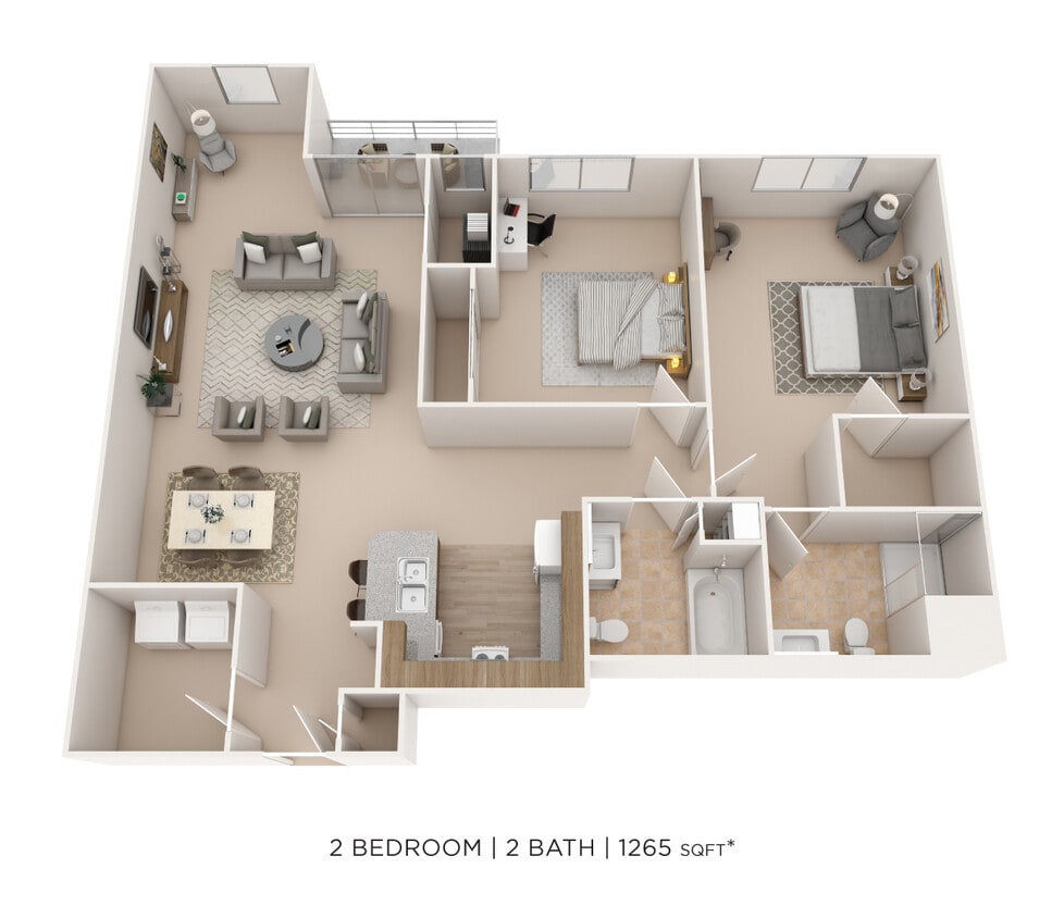 Floor Plan - Two Bedroom 2 Bath- 1,265 sqft