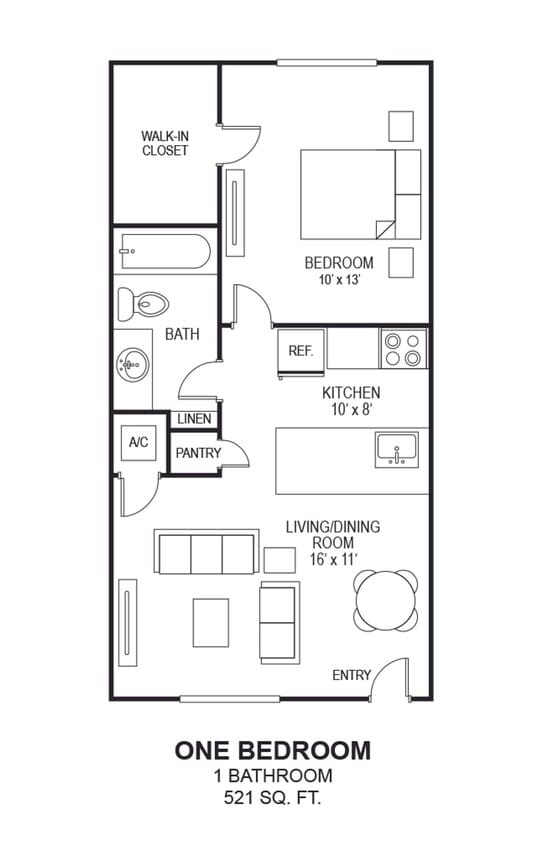 Floor Plan - 1 Bedroom 1 Bathroom