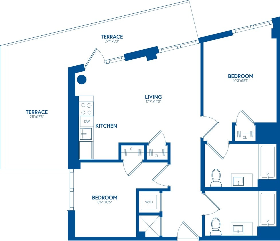 Floor Plan - 2 Bedroom, 2 Bath, Terrace - PH208
