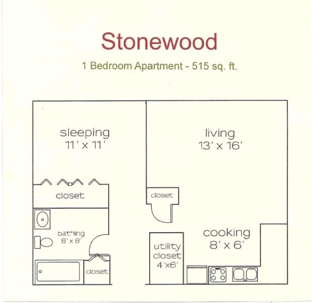 Floor Plan - Stonewood 1 bedroom