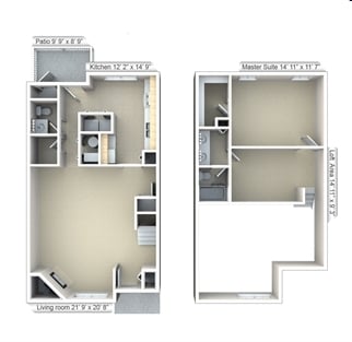1BR/1BA - 1x1.5 TH