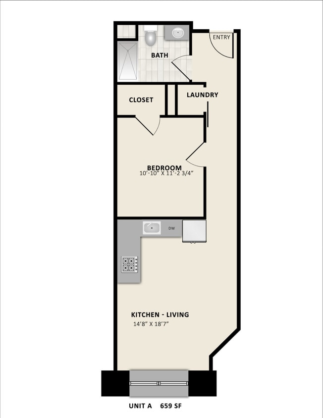 A - A - 1 bed 1 bath