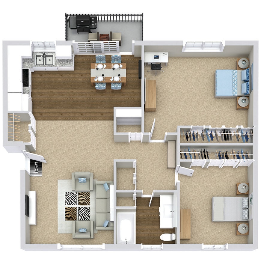 Floor Plan - The Milton (2BR / 1BA)