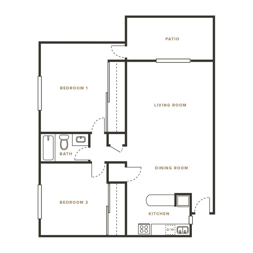 Floor Plan - 2 Bedroom, 1 Bath A - 114 Sharene