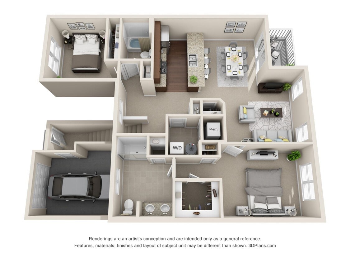 Floor Plan - 2 Bedroom 2 Bath Townhome 2nd Floor attached ga...