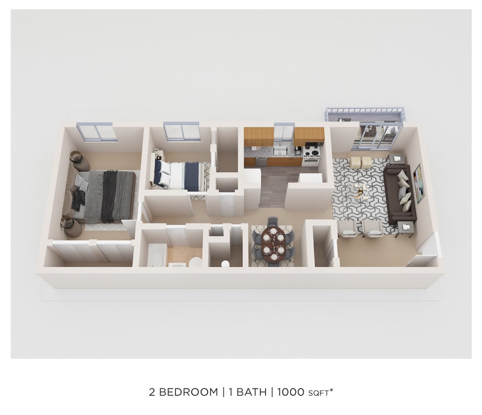 Floor Plan - Two Bedroom - 1,000 Sqft
