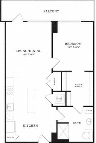 Floor Plan - 1 Bed/1 Bath Balcony-B4a