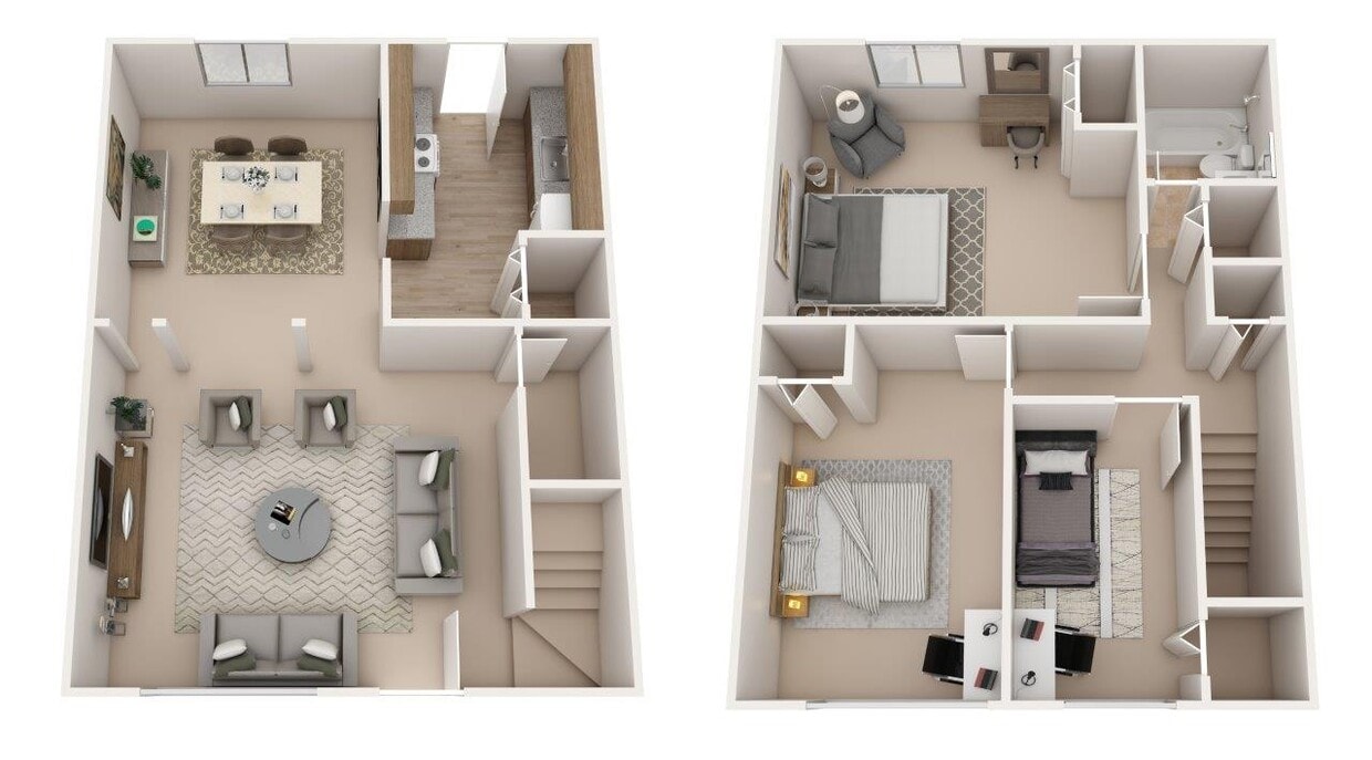 Floor Plan - Three Bedroom Townhome - 1,040 sqft