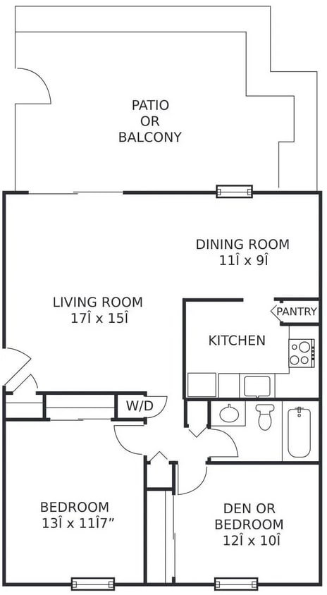Meridian Lakes Floor Plan - Franklin 915 sq. ft..jpg - 2Bed/1Ba-Up (F)