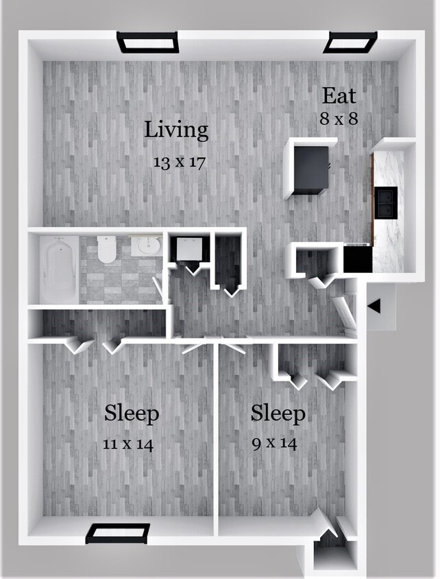 Floor Plan - Two Bedroom One Bath