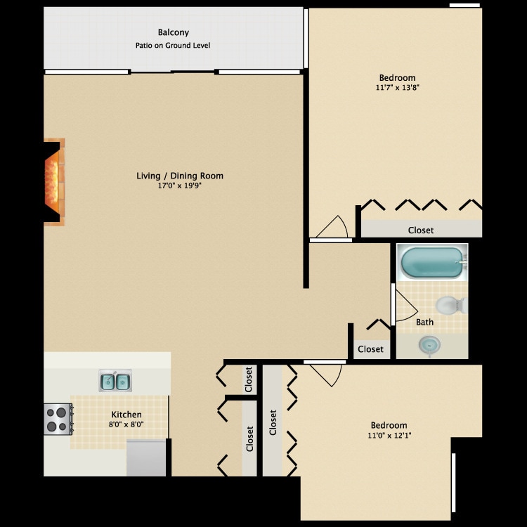 Floor Plan - 2 Bdrm/1 Bath