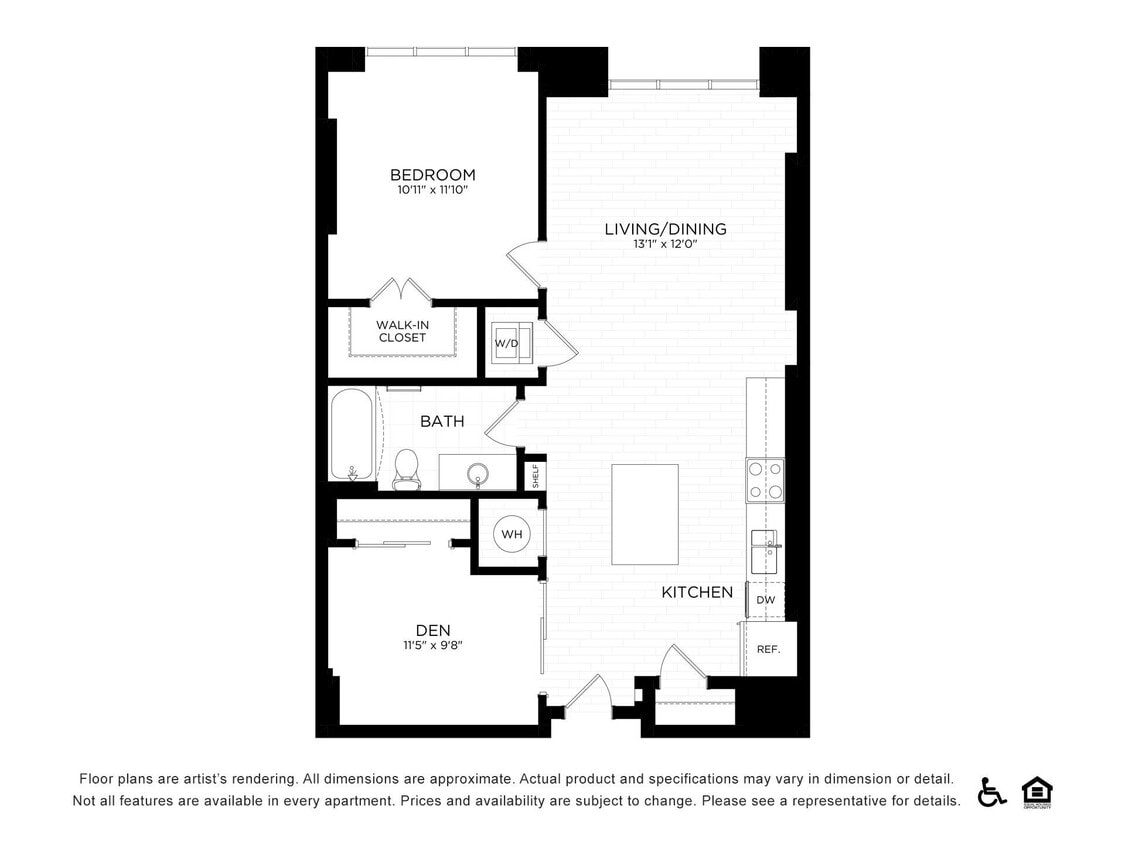 Floor Plan - 1K-2A,B | 898 SF