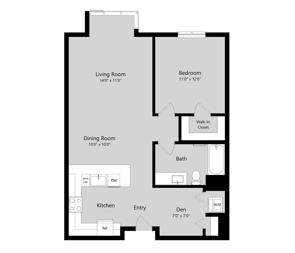 Floor Plan - 1 Bed 1 Bath Flat + Den A