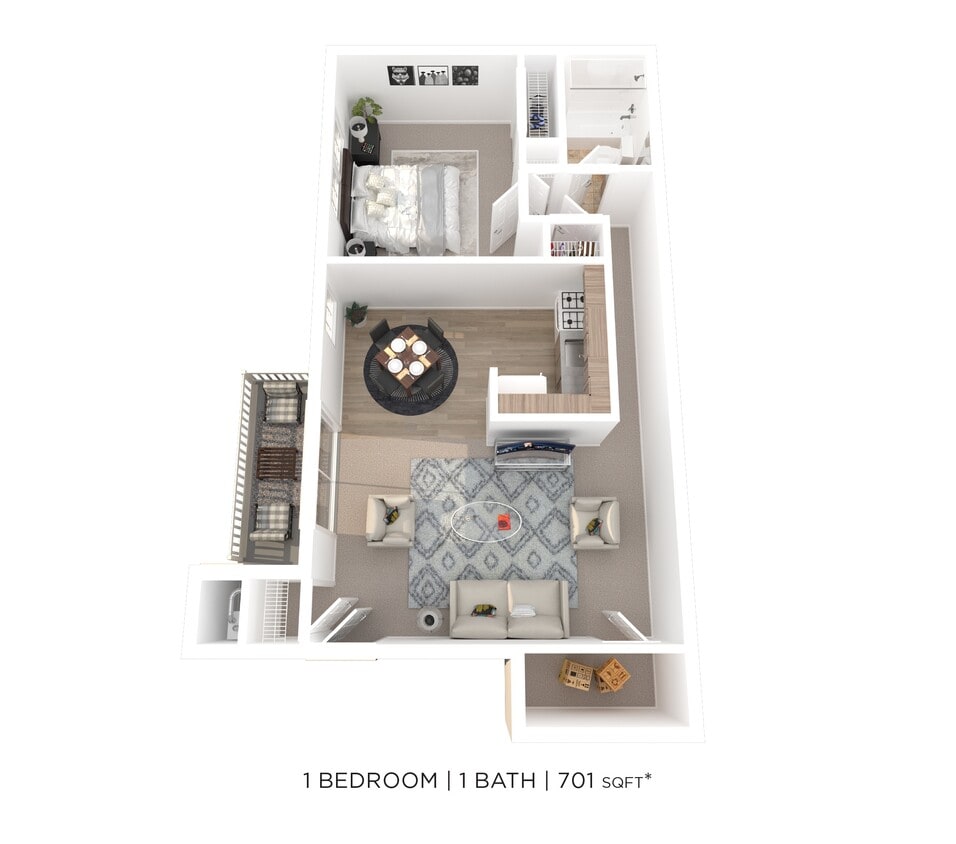 Floor Plan - One Bedroom - 701 sqft