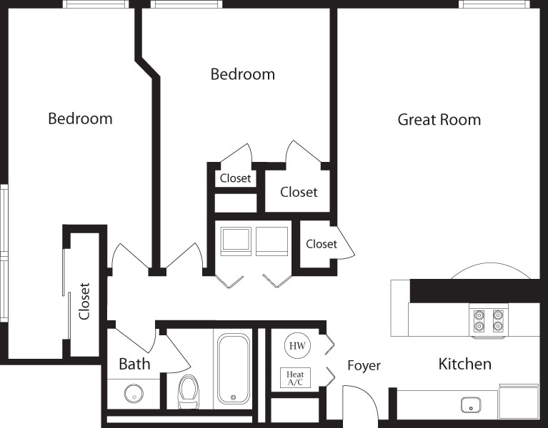 C-BB_2Bed_1Bath_860 Sq Ft - C-BB Two Bedroom, One Bathroom