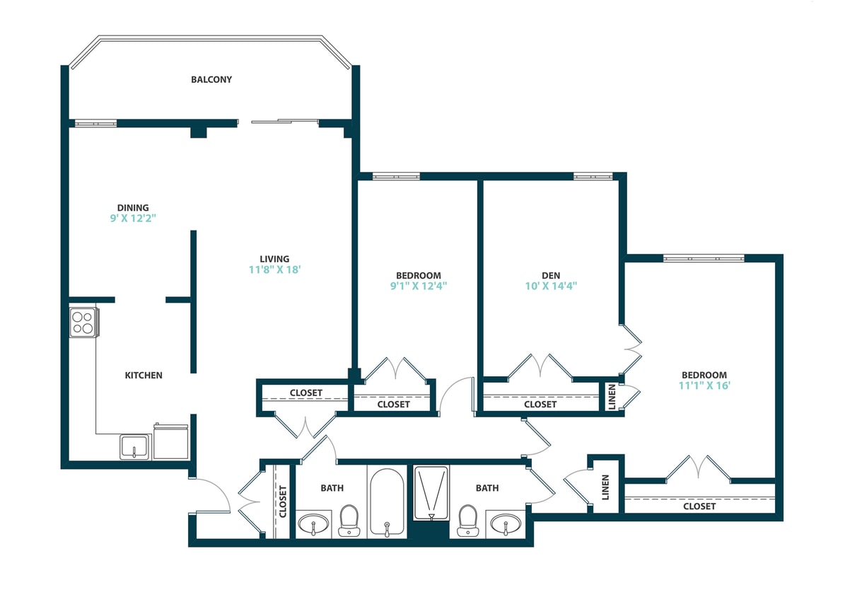 Floor Plan - Two Bedroom with Den