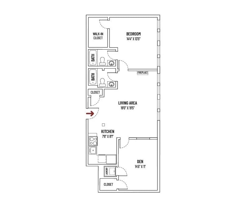 Floor Plan - 1 BR, 2BA+Den