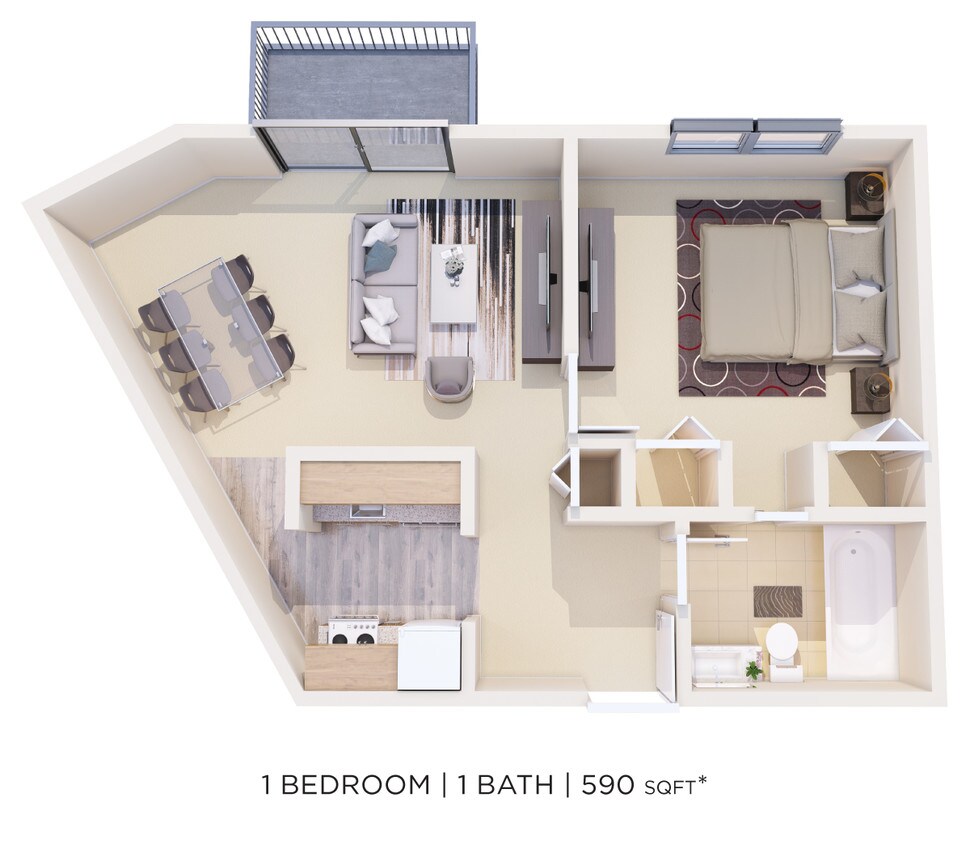 Floor Plan - One Bedroom - 590 sqft