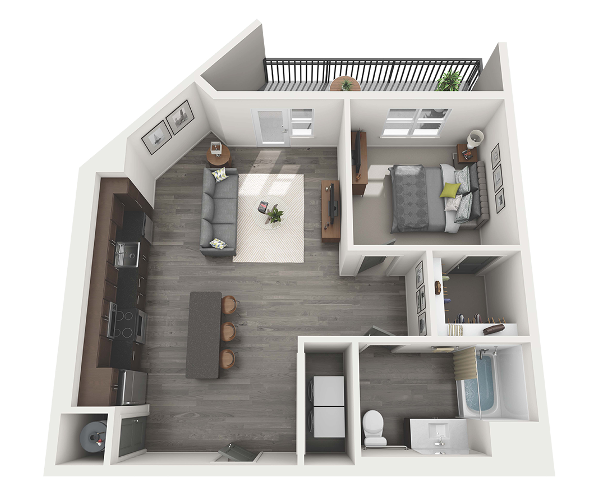 Floor Plan - 1 Bedroom 1 Bath - 821 sq. ft.