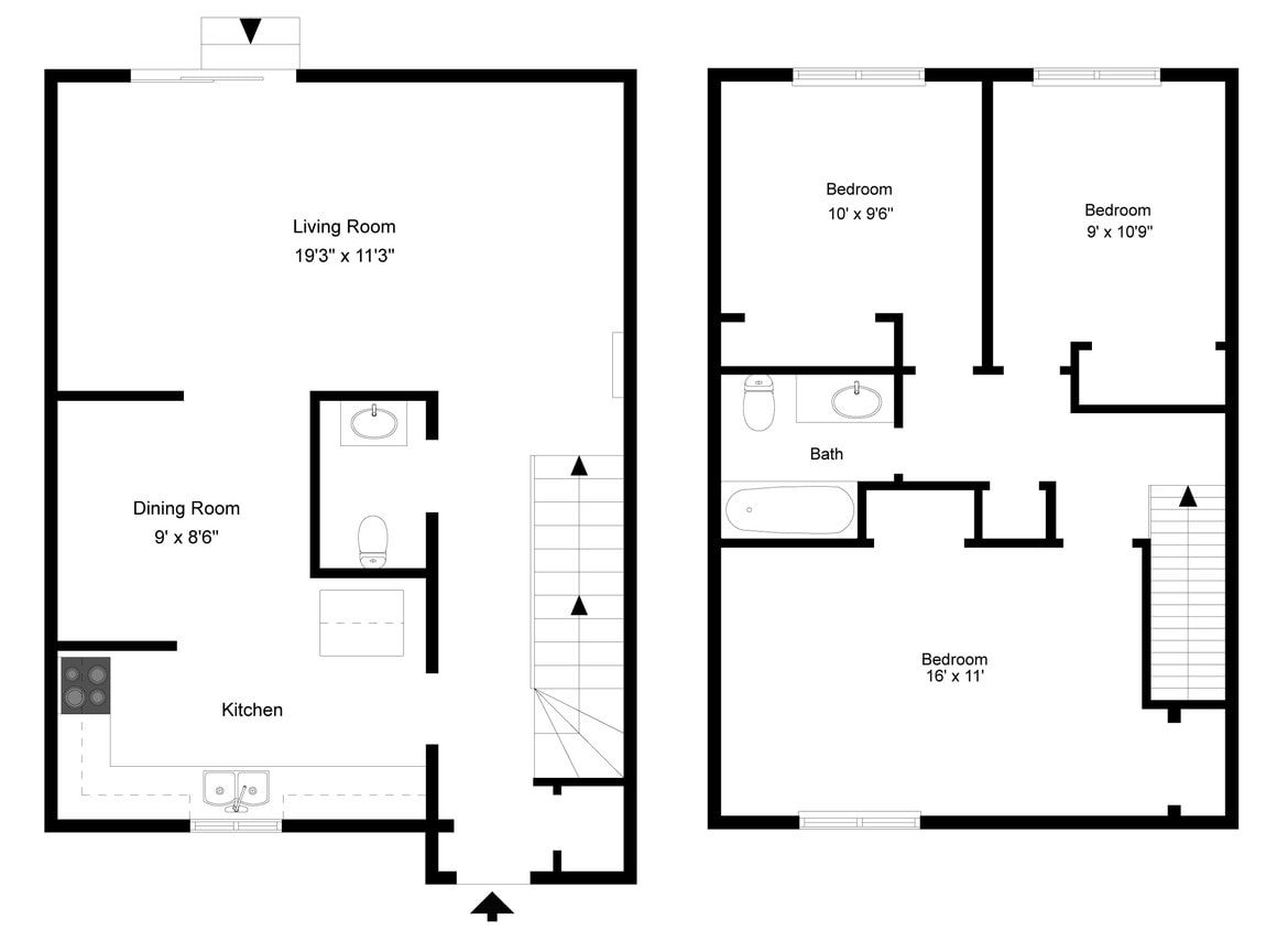 Floor Plan - 3 Bedroom Townhouse - Phase I