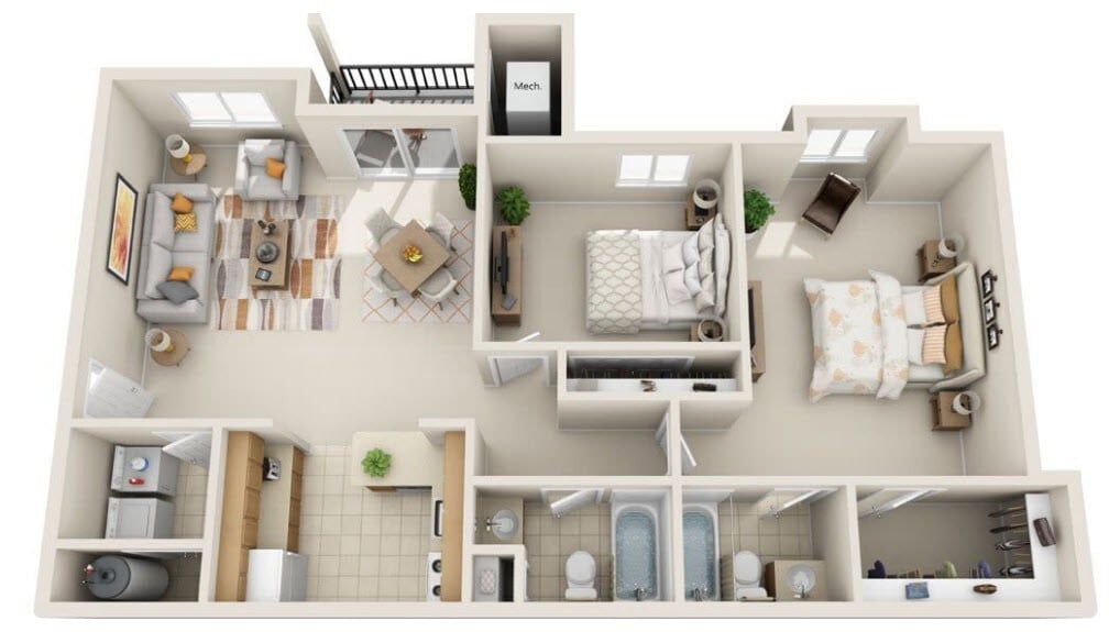 Floor Plan - 2 Bed 2 Bath | Upgraded