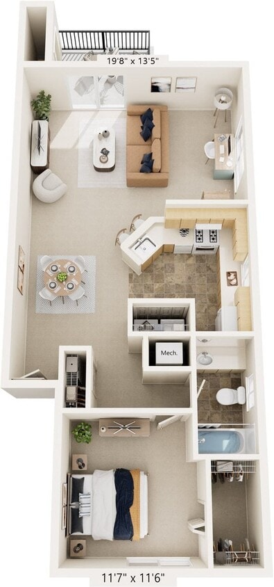 Floor Plan - One Bedroom End