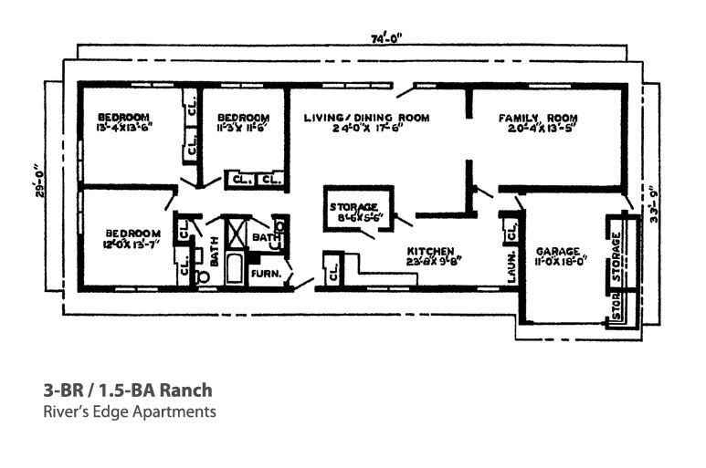 Floor Plan - 3 BR Ranch