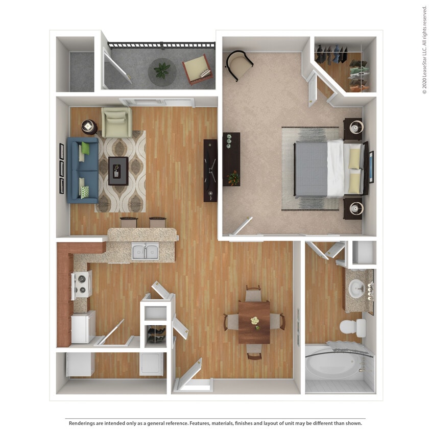 Floor Plan - 1 Bed 1 Bath 853 SqFt (798 Net)
