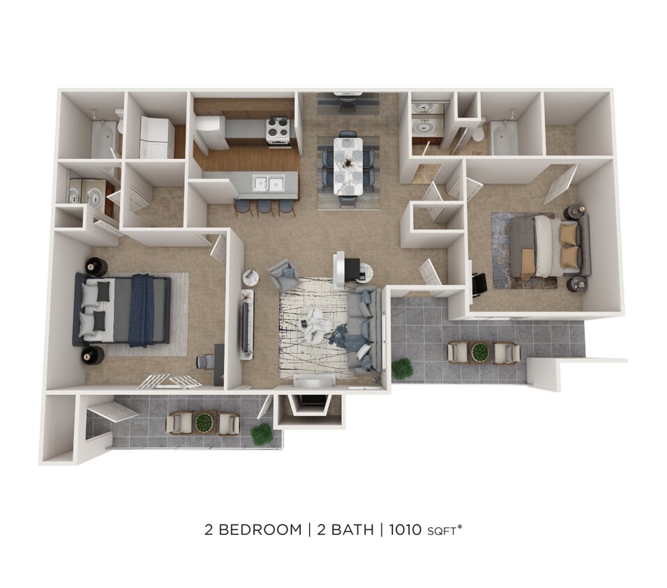 Floor Plan - Two Bedroom 2 Bath- 1010 sqft