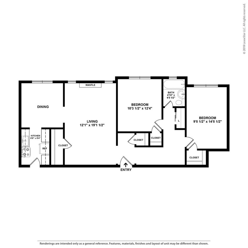 Floor Plan - 2 Bedroom 1 Bath Large