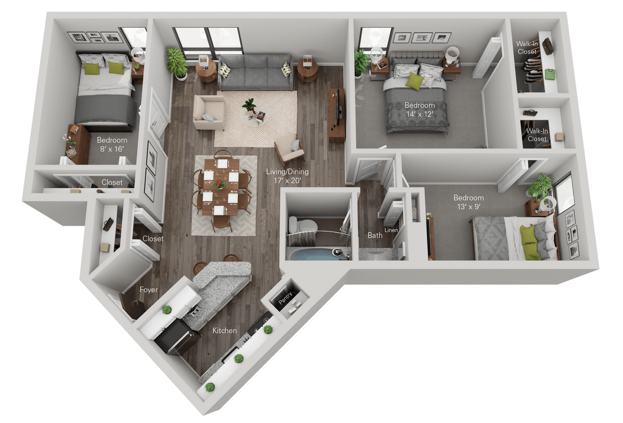 Floor Plan - Grand Blvd - 3 Bed, 1 Bath