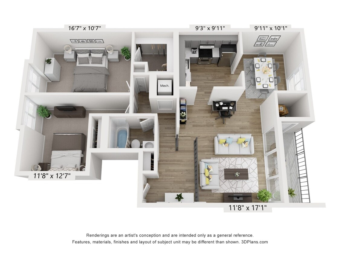 Floor Plan - C - 2BR 1BA (990sf)