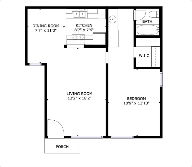Floor Plan - 1 Bedroom, 1 Bathroom