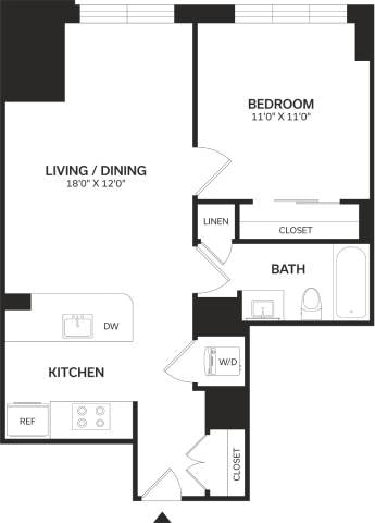 Floor Plan - 1 Bed/1 Bath-A1
