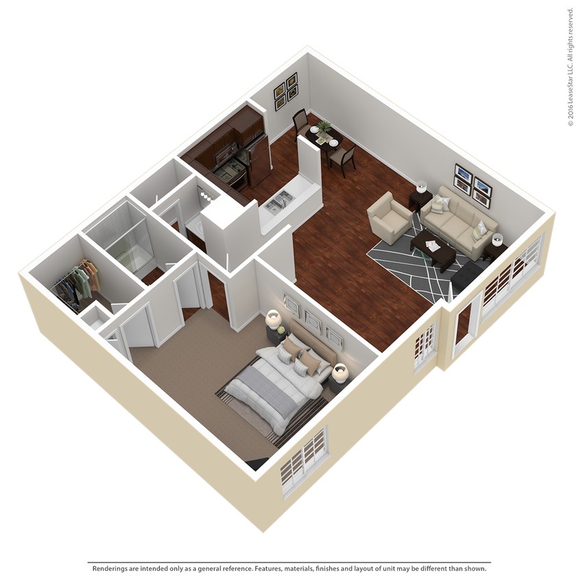 Floor Plan - 1 Bed 1 Bath Plan B