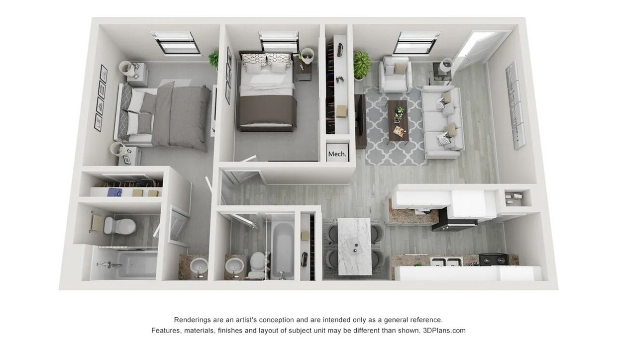 A 3D floor plan rendering of The Majestic. - The Majestic