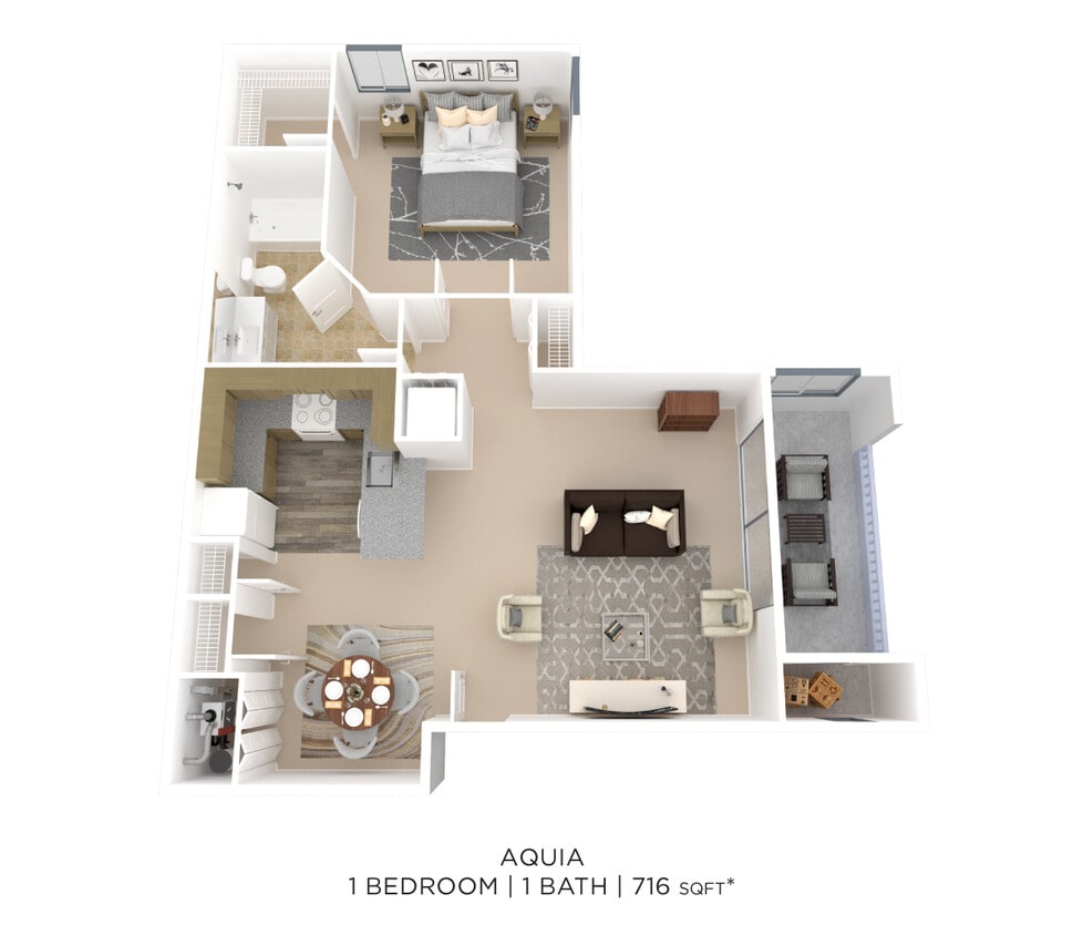 Floor Plan - One Bedroom - 716 sqft