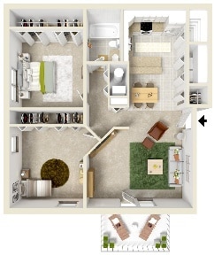 Floor Plan - 2 Bedroom 1 Bath Deluxe