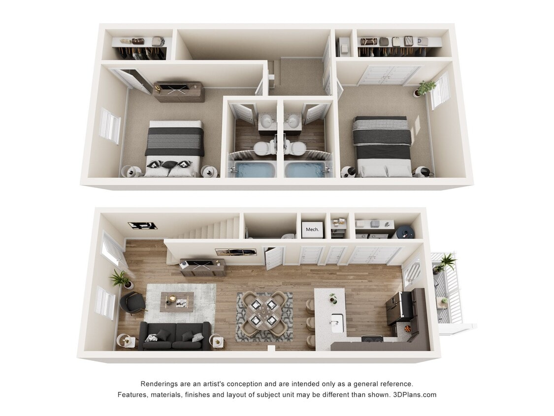 Floor Plan - 2 Bedroom, 2.5BA Townhome