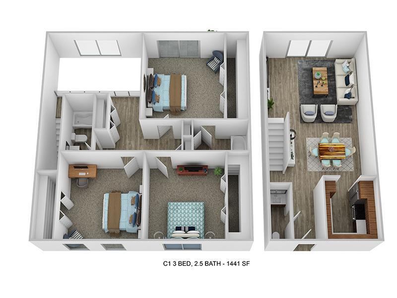 Floor Plan - Three Bedroom 2.5 Bath TH
