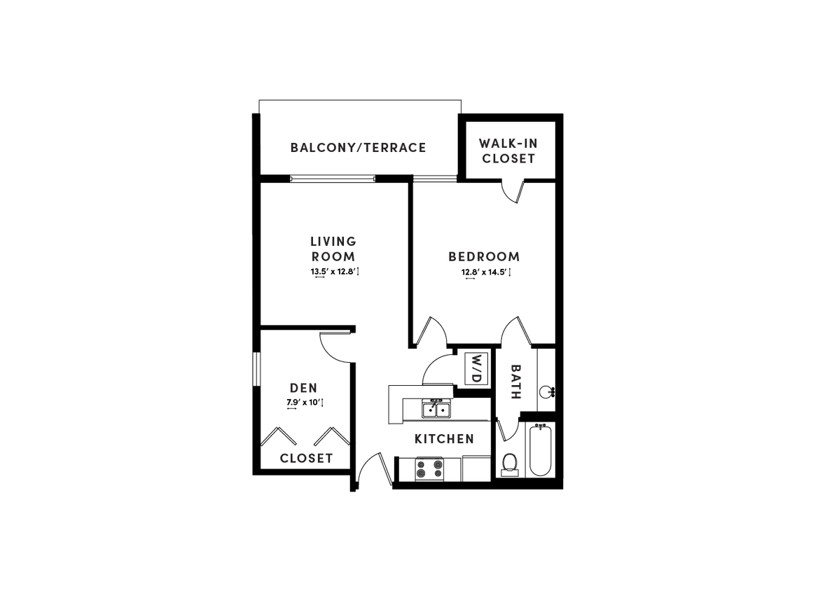 Floor Plan - 1 Bed/1 Bath Den-D-OE1A