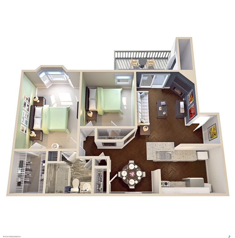 Floor Plan - 2 Bed 1 Bath  873 SF